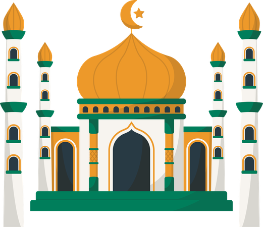 Mosque with Dome and Minaret  Illustration