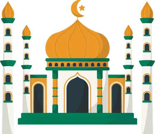 Mosque with Dome and Minaret  Illustration