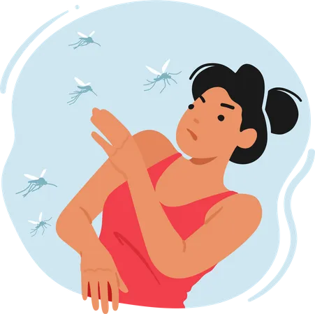 Mosquito Bite Woman Experiences Itching Swelling And Redness On Her Skin Female Character Clapping The Insects With Displeased Facial Expression Trying To Protect Her Body From Bites Illustration Illustration