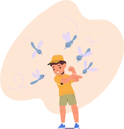 Mosquitoes bite kid causing red bumps Illustration