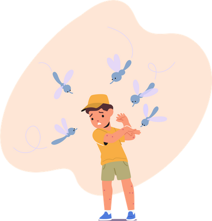 Mosquitoes bite kid causing red bumps  Illustration