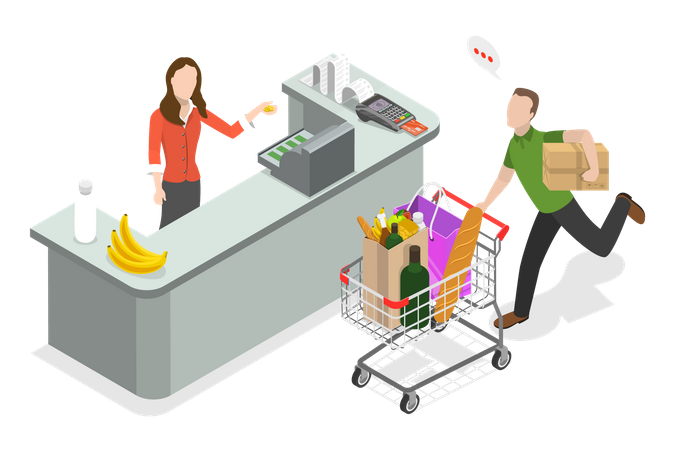 Mostrador de caja en el supermercado  Ilustración