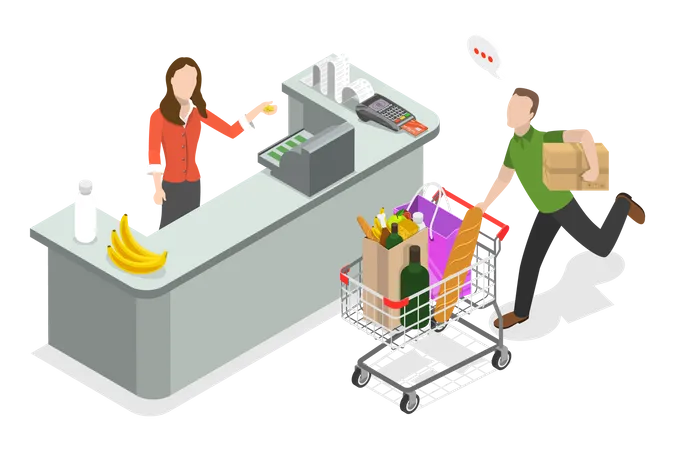 Mostrador de caja en el supermercado  Ilustración