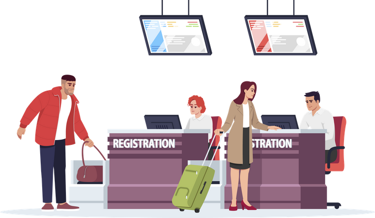 Mostrador de registro de visas en el aeropuerto  Ilustración