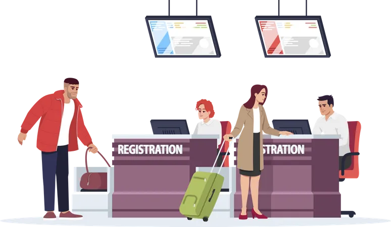 Mostrador de registro de visas en el aeropuerto  Ilustración