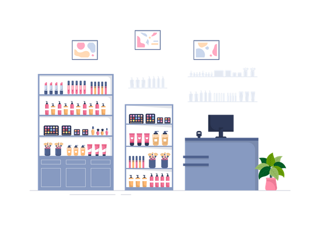 Mostrador de tienda de cosméticos  Ilustración