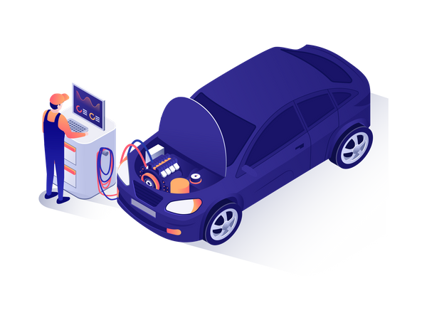 Moteur de voiture vérifiant le mécanicien  Illustration