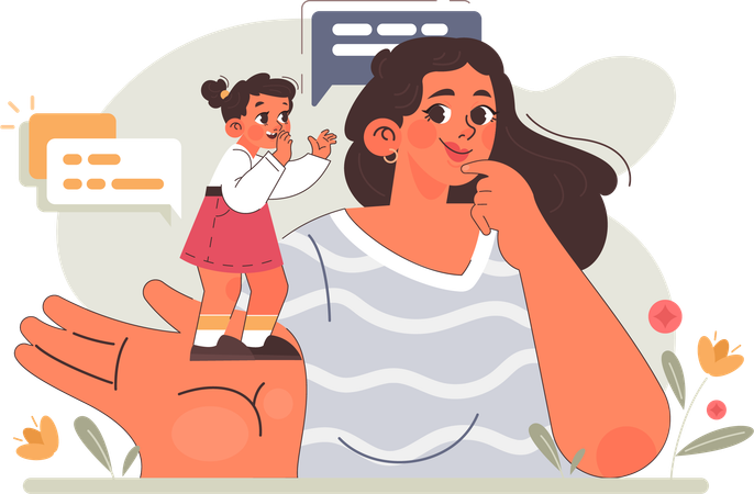 Mother actively listens to child's story  Illustration