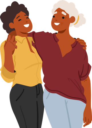 Mother And Adult Daughter Exude Care And Understanding  Illustration