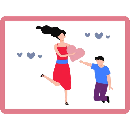 Mother And Boy Happy In Picture  Illustration