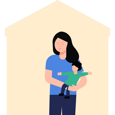 Mother and child at home due to covid lockdown Illustration