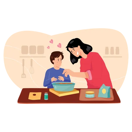 Mother and Child Baking Together  Illustration