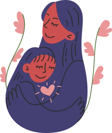 Mother and Child Cuddle  Illustration