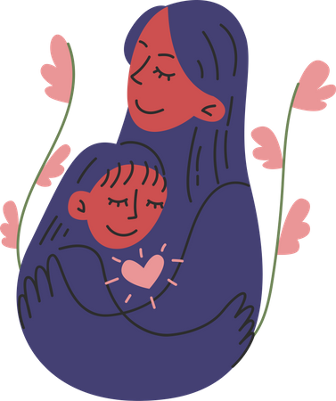 Mother and Child Cuddle  Illustration