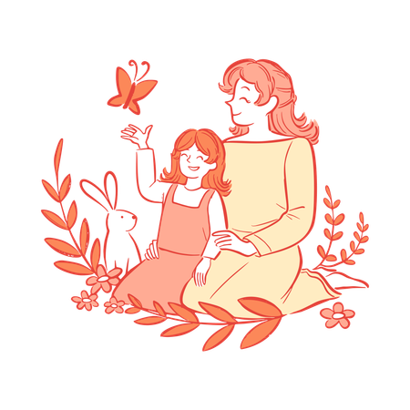 Mother and child enjoying nature together  Illustration