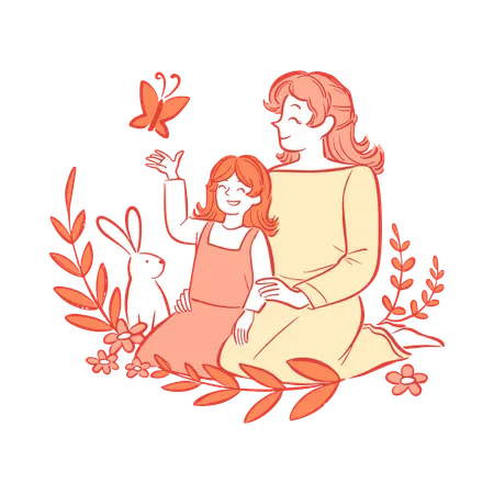Mother and child enjoying nature together  Illustration