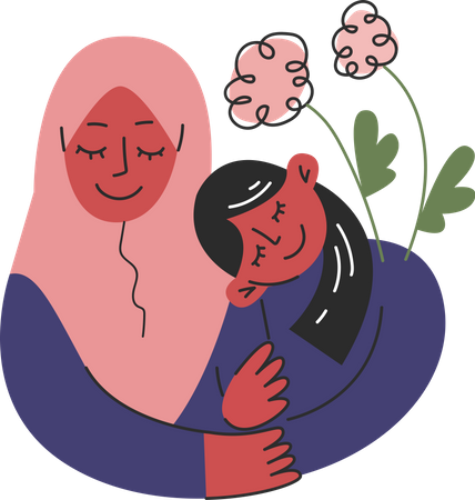 Mother and Child Hand in Hand  Illustration