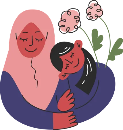 Mother and Child Hand in Hand  Illustration