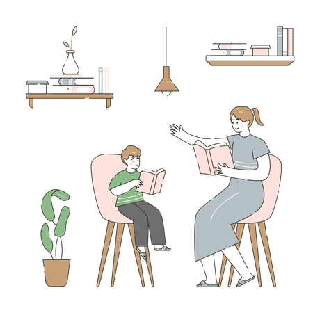 Mother and Child Learning Together  Illustration