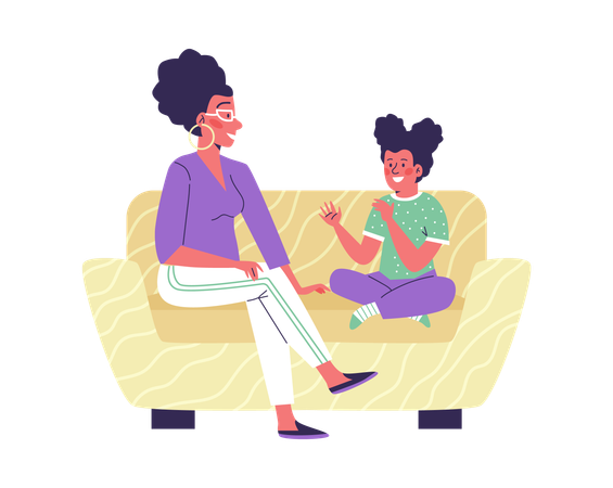 Mother and child or family counselor talking  Illustration