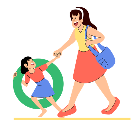 Mother and Child Ready for a Day of Fun  Illustration