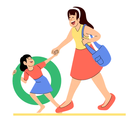 Mother and Child Ready for a Day of Fun  Illustration