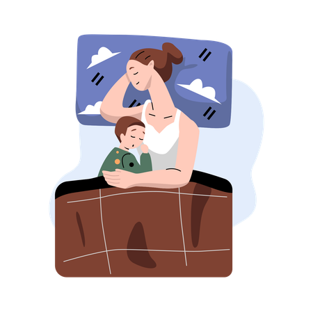 Mother and child Sleeping  Illustration