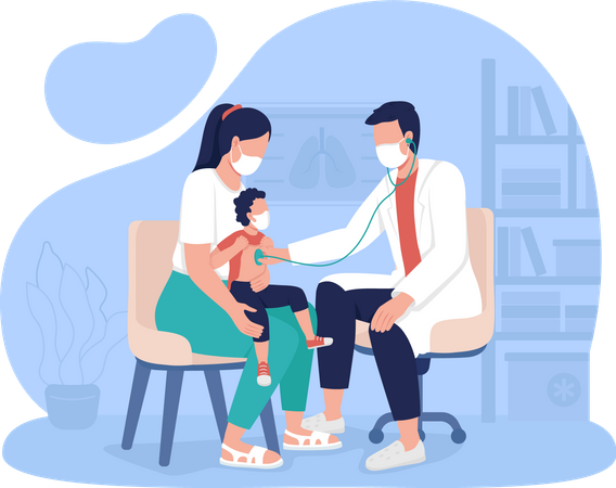 Mother and child visiting Pediatrician Illustration