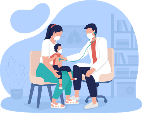 Mother and child visiting Pediatrician  Illustration