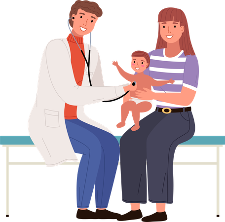 Mother and child visiting the doctor  Illustration