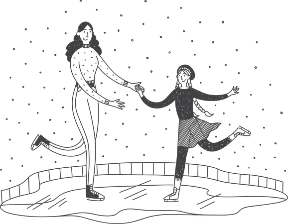 Mother and daughter are doing skating  Illustration