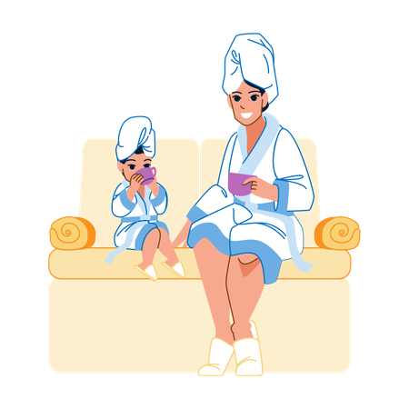 Mother and daughter are enjoying spa  일러스트레이션