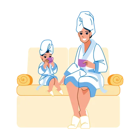 Mother Daughter Spa Vector Family Beauty Care Child Skin Facial Mask Happy Girl Mum Mother Daughter Spa Character People Flat Cartoon Illustration Illustration