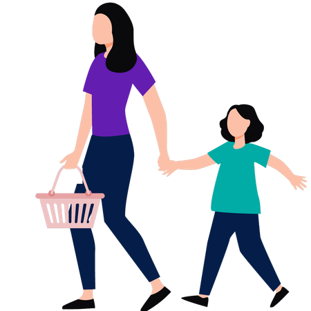 Mother and daughter are going for shopping  Illustration