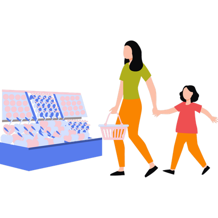 Mother and daughter are in the supermarket  Illustration