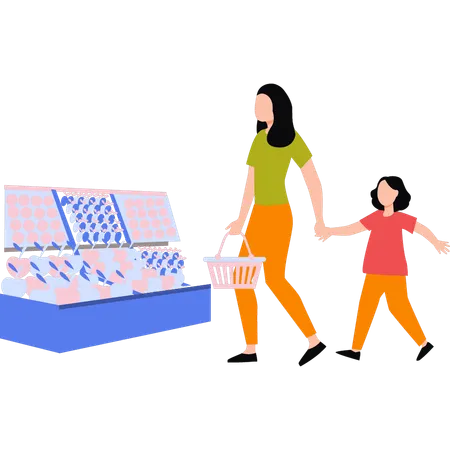 Mother and daughter are in the supermarket  Illustration