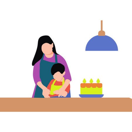 Mother and daughter are making a cake  Illustration