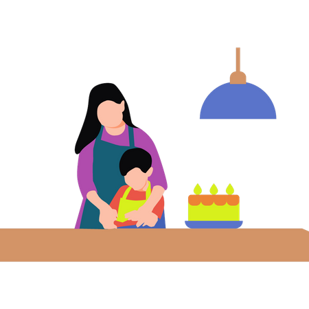 Mother and daughter are making a cake  Illustration