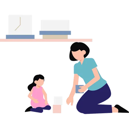 Mother and daughter are playing  Illustration