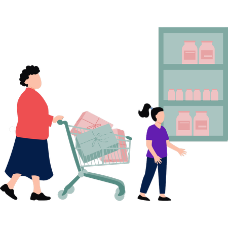 Mother and daughter are shopping  Illustration