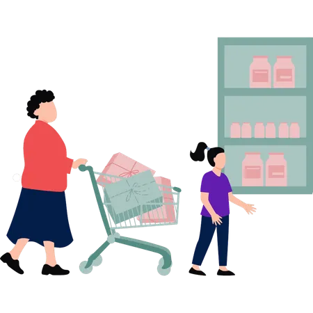 Mother and daughter are shopping  Illustration