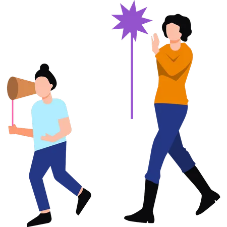 Mother and daughter are walking  Illustration