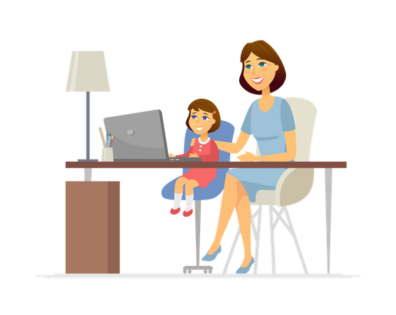 Mother and daughter at the laptop  Illustration