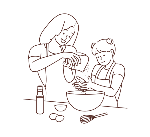 Mother and daughter baking food  Illustration