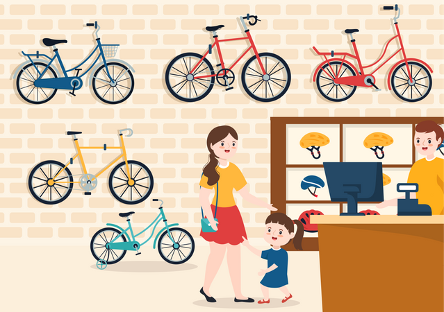 Mother and daughter buying cycle  Illustration