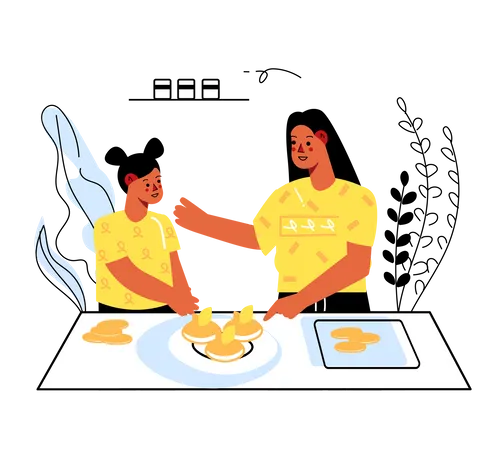 Mother and daughter cooking at home on kitchen  Illustration