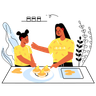 mother and daughter cooking food illustration