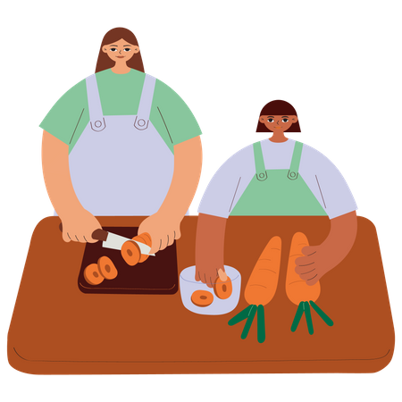Mother and daughter cooking together  Illustration