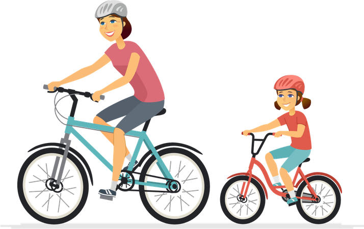 Mother and daughter cycling  Illustration