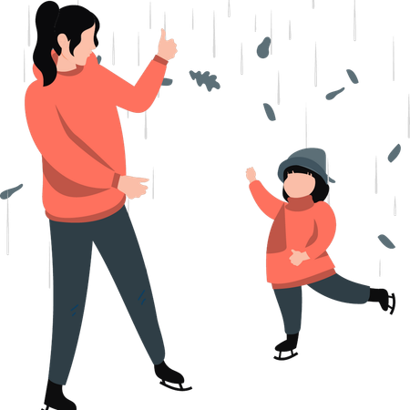 Mother and daughter dancing with joy  Illustration